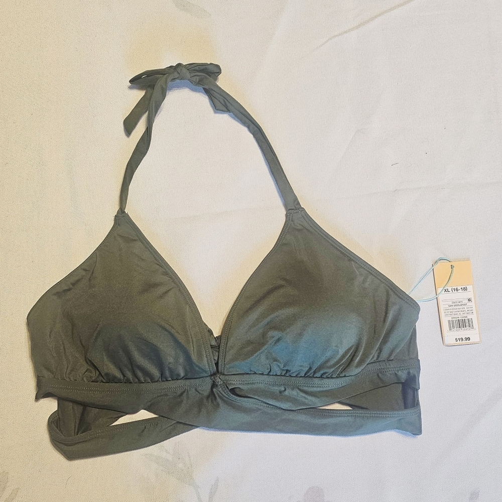 Kona Sol Womens Halter Cutout Design Bikini Swim Top, Dark Green Size XL (16-18)